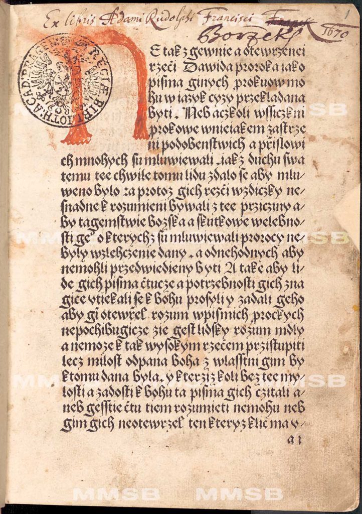 Preface to the Book of Psalms in Old Czech Printed Bibles